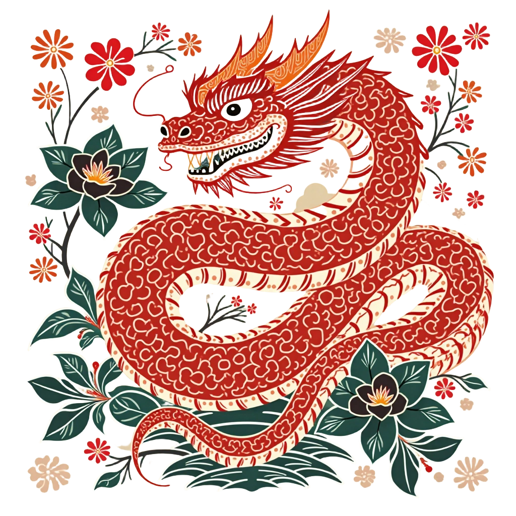 Oriental Dragon in Blossom Garden